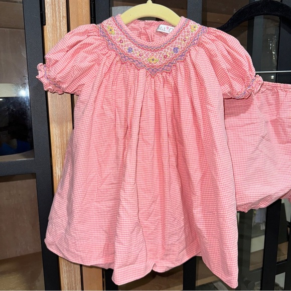 Petit Ami Other - Petit Ami bishop dress smocked floral embroidered bloomers set gingham baby girl